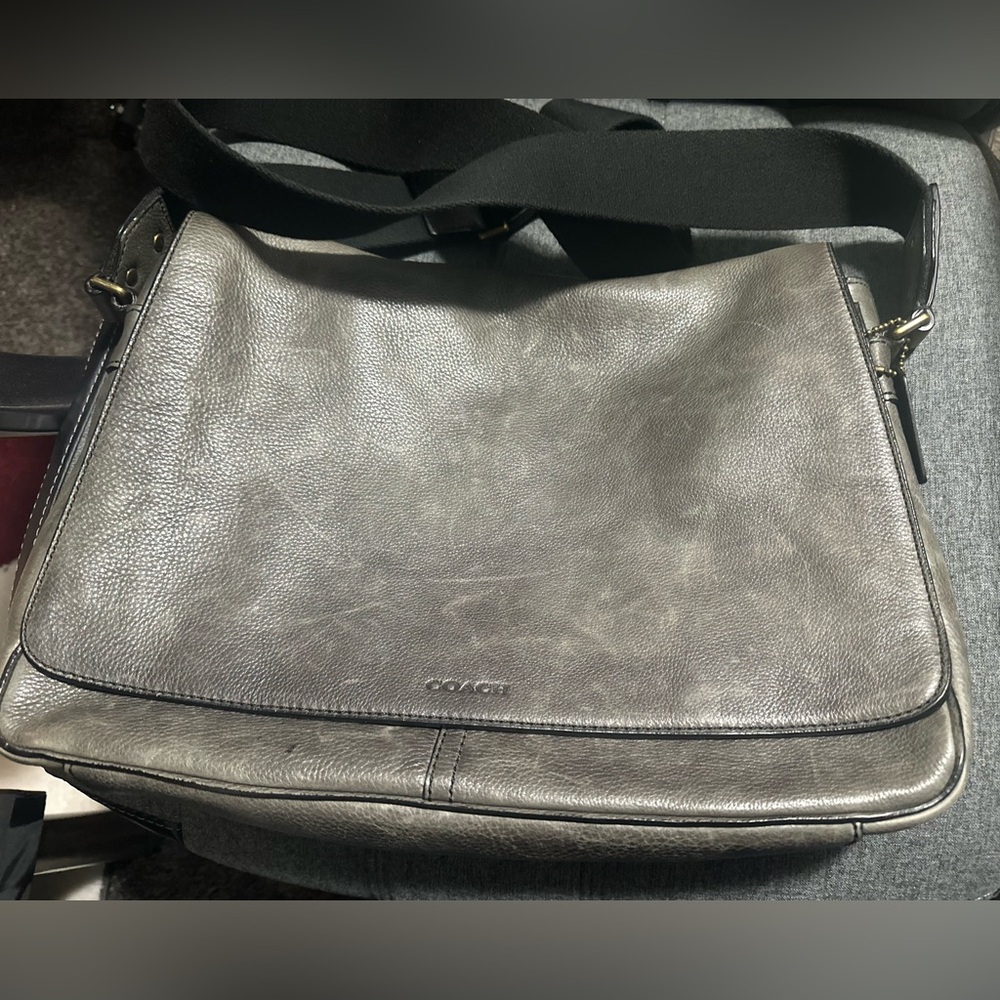 Coach Mens Gray Leather Messenger Bag